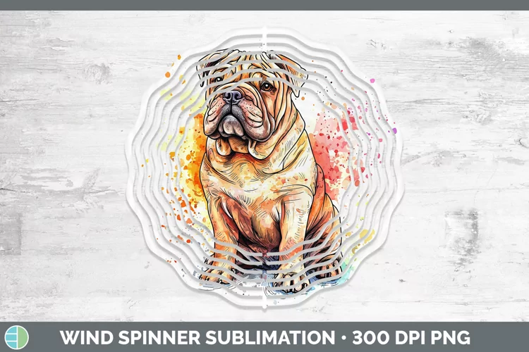 Watercolor Splash Shar Pei Wind Spinner Sublimation Spinner