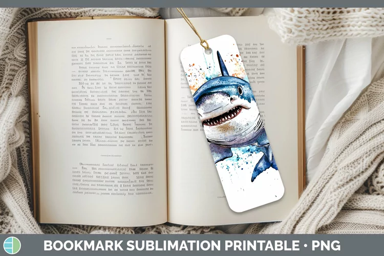 Watercolor Splash Shark Bookmark Sublimation Printable Desig