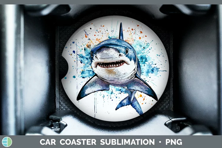 Watercolor Splash Shark Car Coaster Sublimation Designs