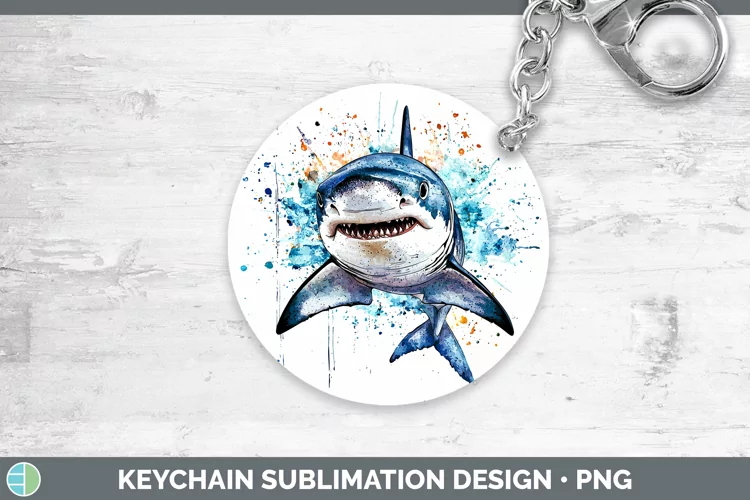Watercolor Splash Shark Keychain Sublimation Keyring Designs