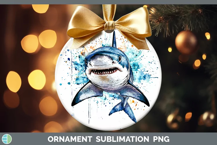 Watercolor Splash Shark Ornament Sublimation Bauble Designs