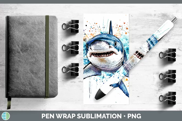 Watercolor Splash Shark Pen Wrap Sublimation Pen Designs