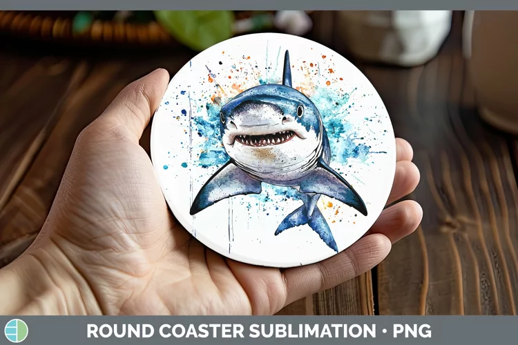 Watercolor Splash Shark Round Coaster Sublimation Coaster De