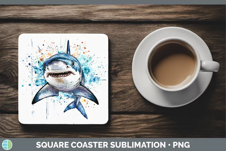 Watercolor Splash Shark Square Coaster Sublimation Coaster D