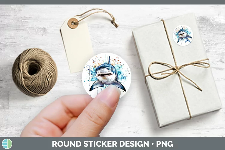 Watercolor Splash Shark Stickers | Round Labels Designs