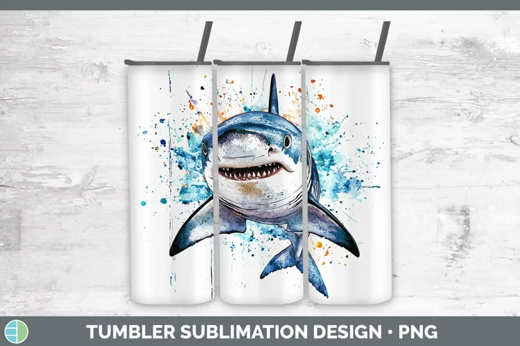 Watercolor Splash Shark Tumbler Sublimation 20 oz Skinny Tum