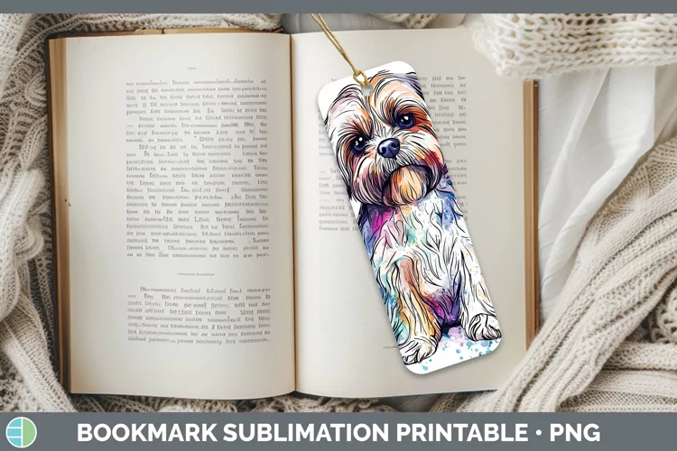 Watercolor Splash Shih Tzu Bookmark Sublimation Printable De