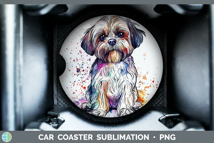 Watercolor Splash Shih Tzu Car Coaster Sublimation Designs