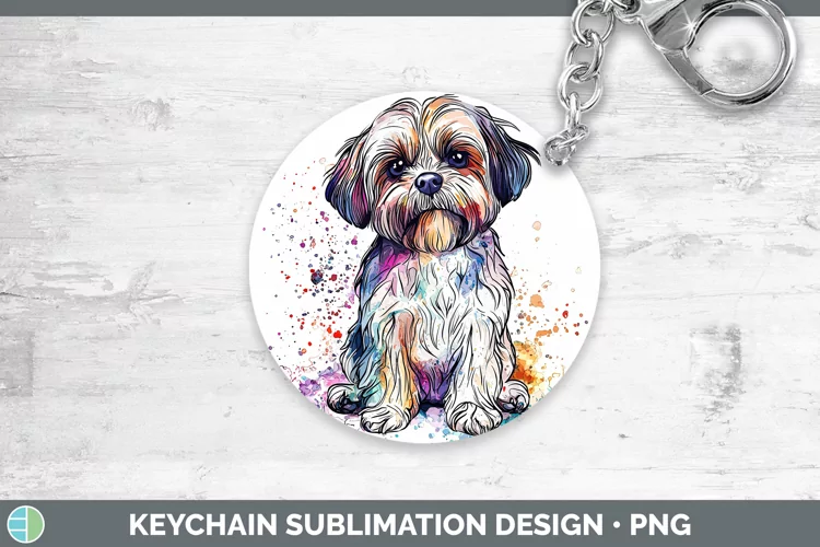 Watercolor Splash Shih Tzu Keychain Sublimation Keyring Desi