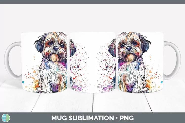 Watercolor Splash Shih Tzu Mug Wrap Sublimation Coffee Cup D