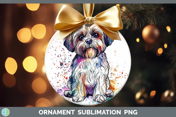 Watercolor Splash Shih Tzu Ornament Sublimation Bauble Desig