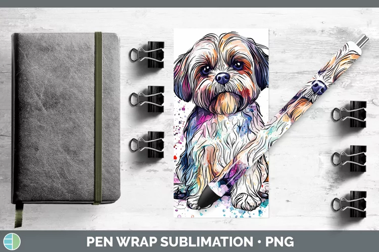 Watercolor Splash Shih Tzu Pen Wrap Sublimation Pen Designs