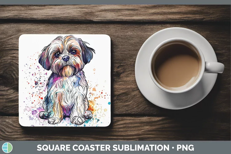 Watercolor Splash Shih Tzu Square Coaster Sublimation Coaste