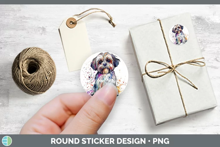 Watercolor Splash Shih Tzu Stickers | Round Labels Designs
