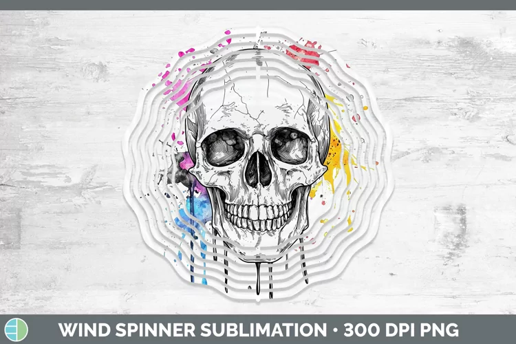Watercolor Splash Skull Wind Spinner Sublimation Spinner Des