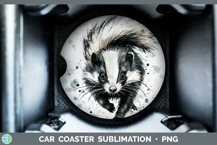 Watercolor Splash Skunk Car Coaster Sublimation Designs