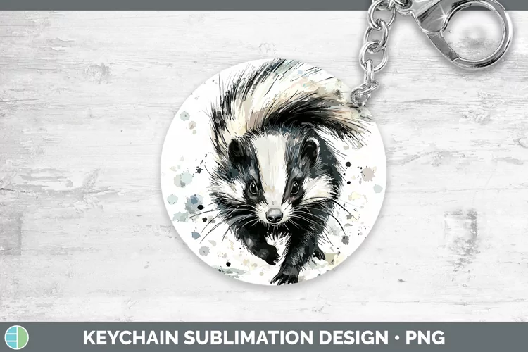Watercolor Splash Skunk Keychain Sublimation Keyring Designs