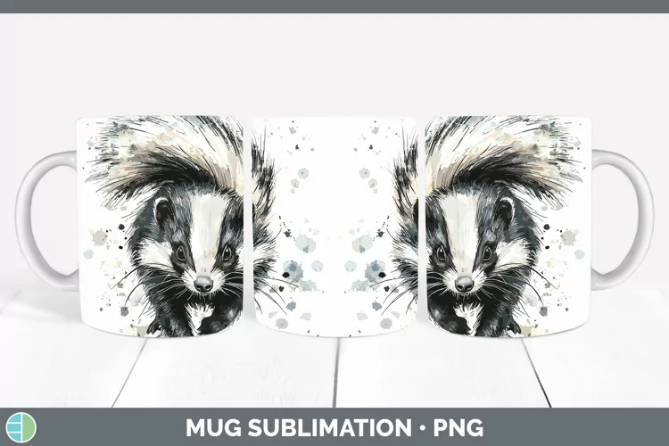 Watercolor Splash Skunk Mug Wrap Sublimation Coffee Cup Desi