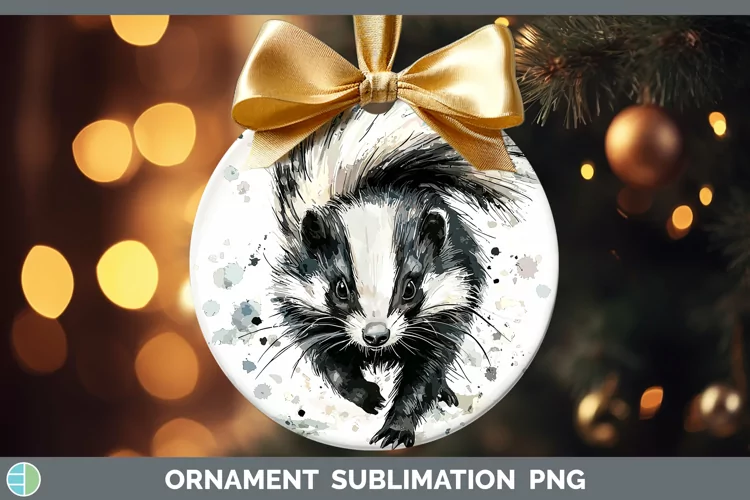 Watercolor Splash Skunk Ornament Sublimation Bauble Designs