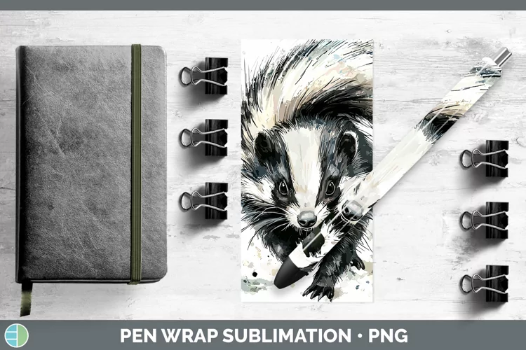 Watercolor Splash Skunk Pen Wrap Sublimation Pen Designs