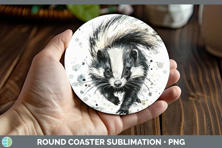 Watercolor Splash Skunk Round Coaster Sublimation Coaster De