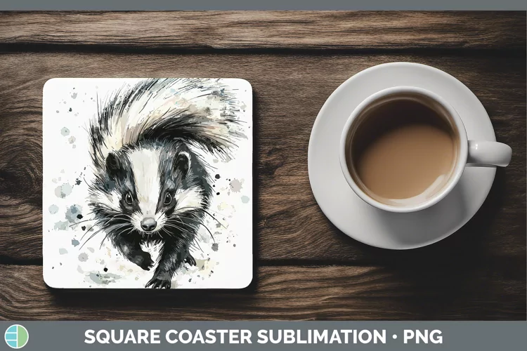 Watercolor Splash Skunk Square Coaster Sublimation Coaster D