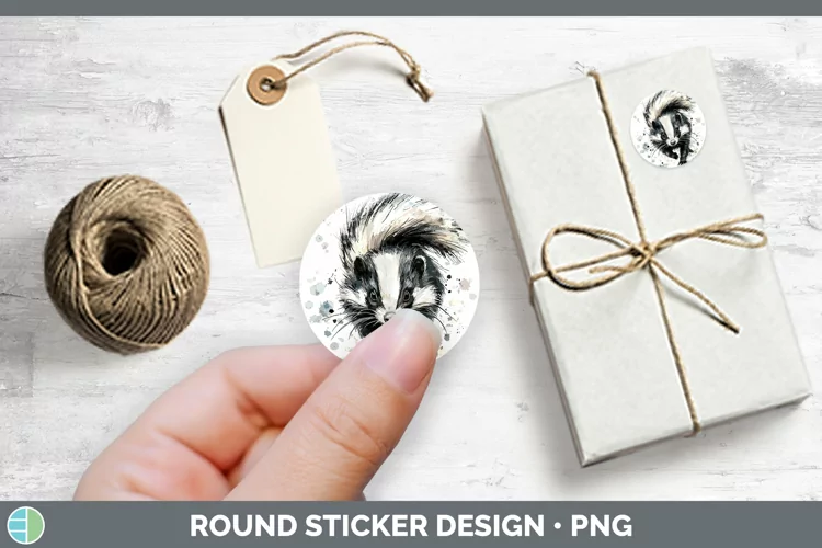 Watercolor Splash Skunk Stickers | Round Labels Designs