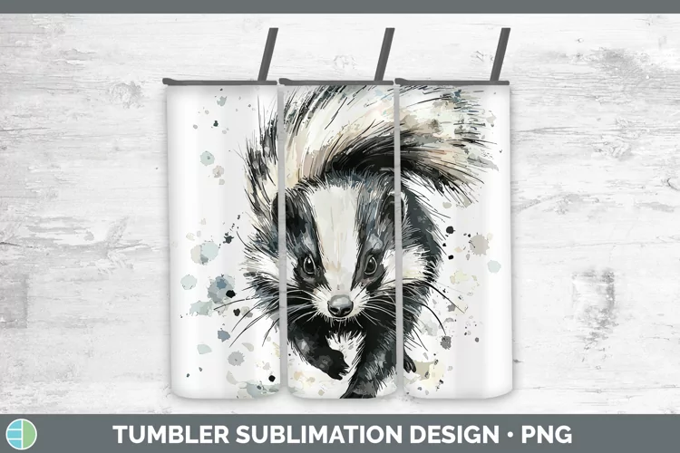 Watercolor Splash Skunk Tumbler Sublimation 20 oz Skinny Tum