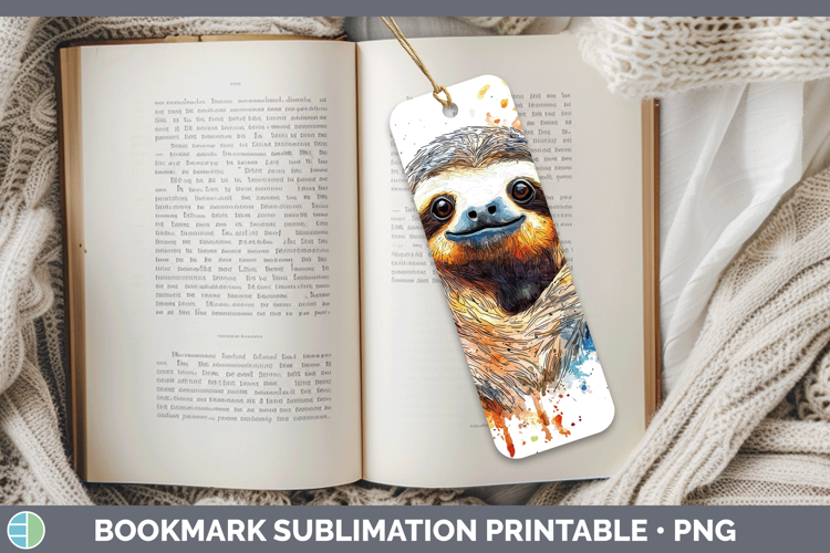 Watercolor Splash Sloth Bookmark Sublimation Printable Desig