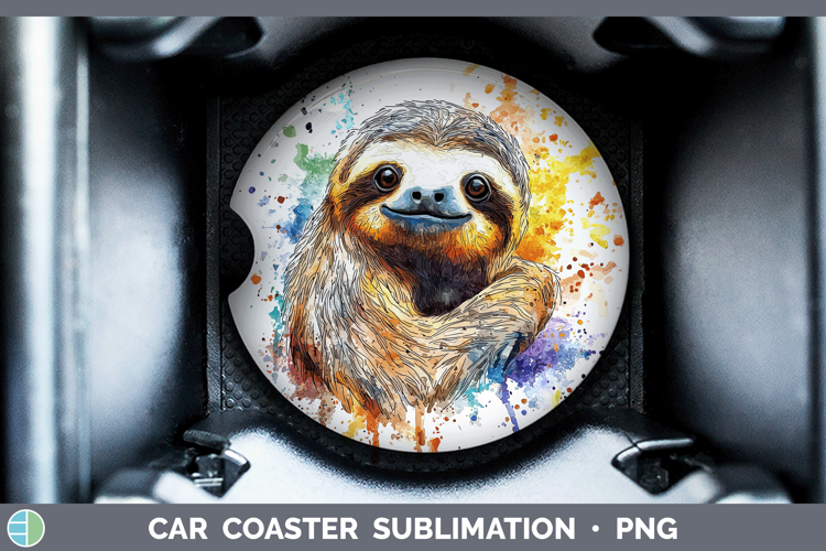 Watercolor Splash Sloth Car Coaster Sublimation Designs