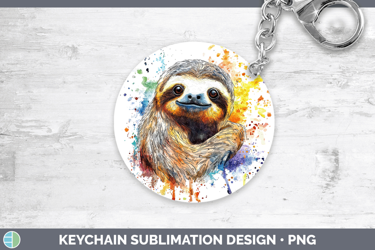 Watercolor Splash Sloth Keychain Sublimation Keyring Designs