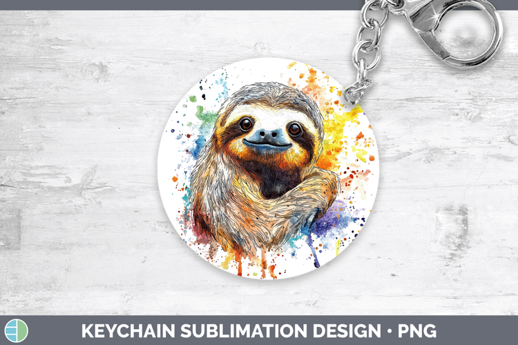 Watercolor Splash Sloth Keychain Sublimation Keyring Designs