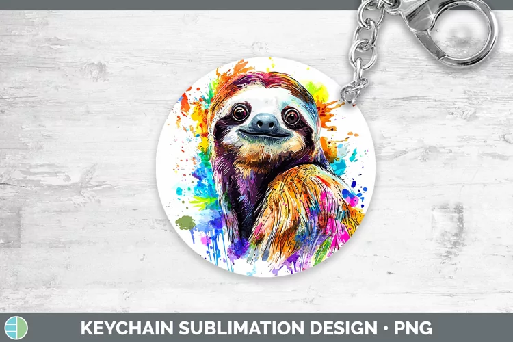 Watercolor Splash Sloth Keychain Sublimation Keyring Designs