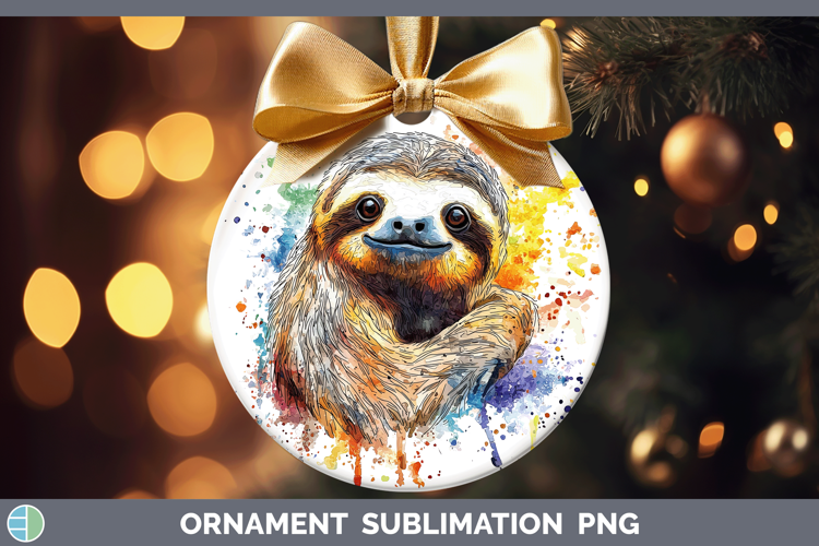 Watercolor Splash Sloth Ornament Sublimation Bauble Designs