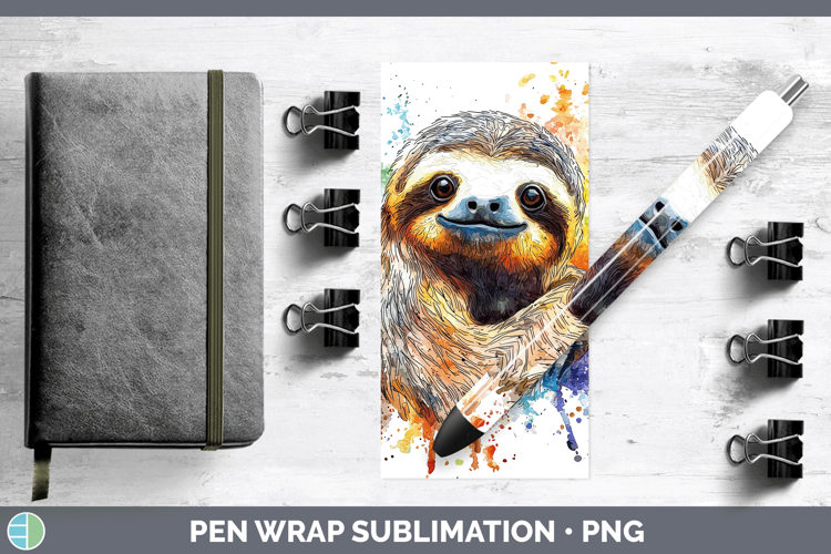 Watercolor Splash Sloth Pen Wrap Sublimation Pen Designs