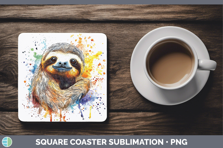 Watercolor Splash Sloth Square Coaster Sublimation Coaster D