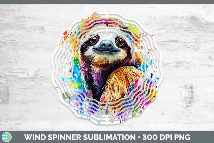 Watercolor Splash Sloth Wind Spinner Sublimation Spinner Des