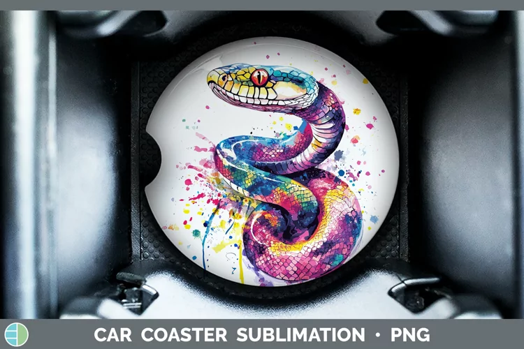 Watercolor Splash Snake Car Coaster Sublimation Designs