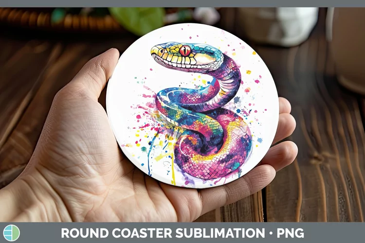 Watercolor Splash Snake Round Coaster Sublimation Coaster De