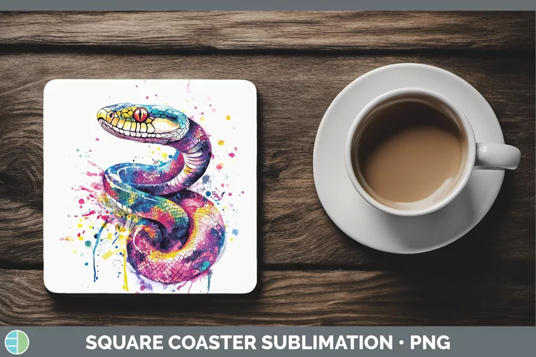 Watercolor Splash Snake Square Coaster Sublimation Coaster D