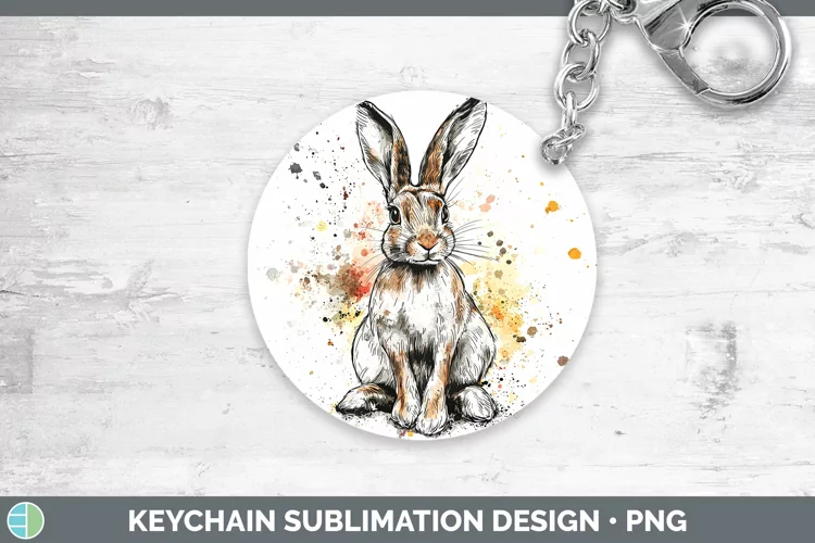 Watercolor Splash Snowshoe Hare Keychain Sublimation Keyring
