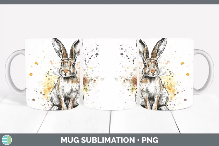Watercolor Splash Snowshoe Hare Mug Wrap Sublimation Coffee
