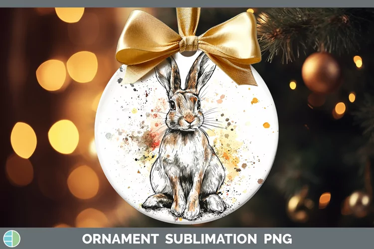 Watercolor Splash Snowshoe Hare Ornament Sublimation Bauble