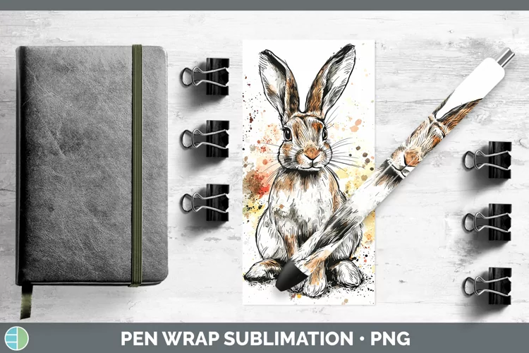 Watercolor Splash Snowshoe Hare Pen Wrap Sublimation Pen Des