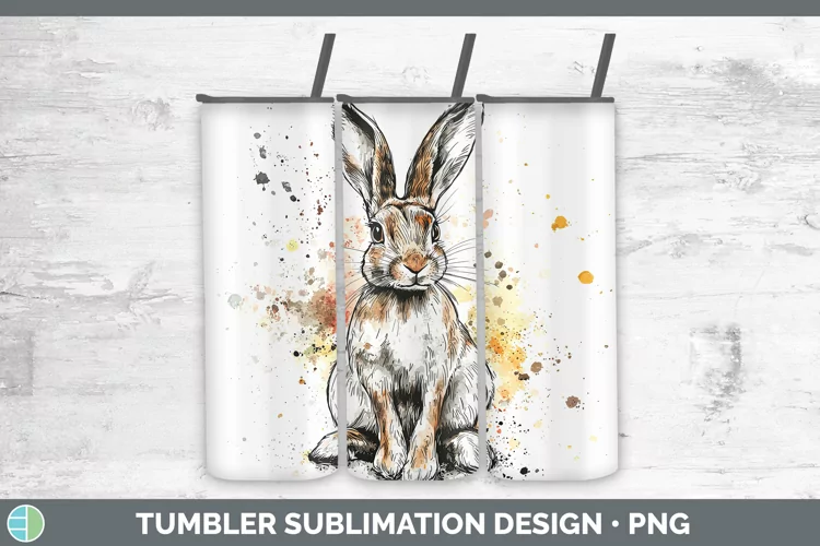 Watercolor Splash Snowshoe Hare Tumbler Sublimation 20 oz Sk