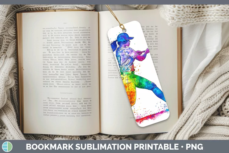 Watercolor Splash Softball Bookmark Sublimation Printable De
