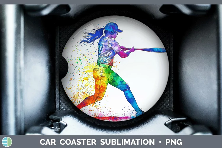 Watercolor Splash Softball Car Coaster Sublimation Designs