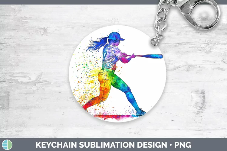 Watercolor Splash Softball Keychain Sublimation Keyring Desi