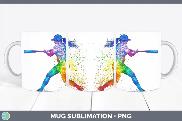 Watercolor Splash Softball Mug Wrap Sublimation Coffee Cup D