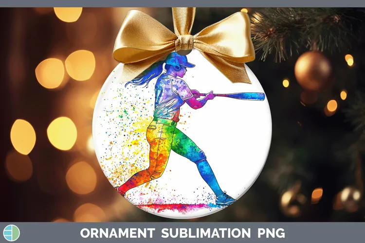 Watercolor Splash Softball Ornament Sublimation Bauble Desig